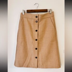 J.Crew 100% Wool Pencil Skirt, Camel, Button-Front, Fully Lined, Size 6 Tall